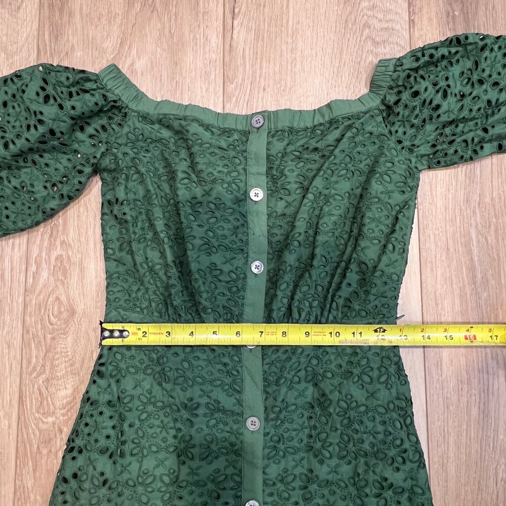 VERONICA BEARD Women's Cali Off-The-Shoulder Eyelet Dress Size 2 In Forest - Picture 7 of 11